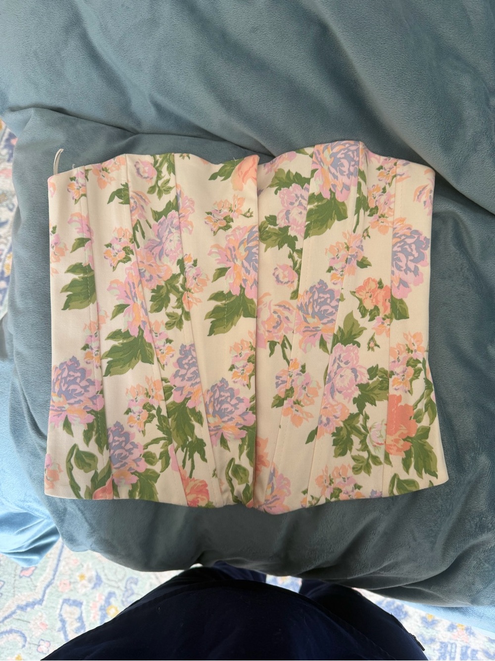 NWOT Zara Floral Corset Top Pink and Green
